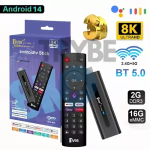 TV98 TV Stick Android 14.0 Smart TV Box 2.4G 5G Dual WiFi 16GB 8K Media Player - Picture 1 of 14