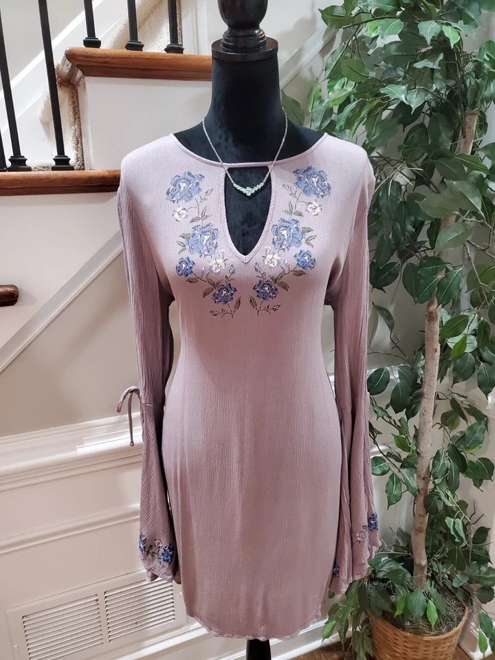 Бонго женщин фиолетовый 100% вискоза круглый вырез длинным рукавом колена платье размер XL - Изображение 1 из 4