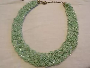 Vintage Green Braided Woven Bead Collar Necklace - Picture 1 of 3