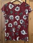 M&S Per Una Red Floral T-Shirt / Smart Casual Short Sleeve Top VGC Size 10