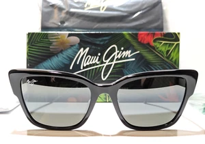 NEW Maui Jim Kou Cat Eye Black Gloss Polarized Mirrored Grey Sunglasses MJ884-02 - Picture 1 of 9
