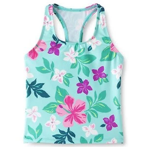 Lands' End Tankini Swimsuit Top and Bottoms In Aqua Tropical Floral Sz Girls 12 - Picture 1 of 9