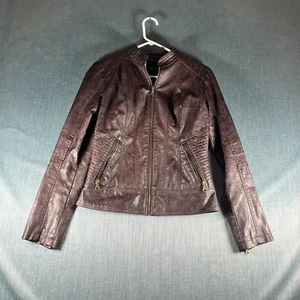 Guess Womens Biker Jackets Size S Leather Full Zip Pockets Long Sleeve Brown - Picture 1 of 12