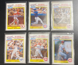 6 1986 Drakes Hand Cut cards Henderson Guerrero Parker Browning Herr Moreland