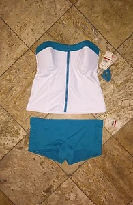 Tommy Bahama Zip Up Bandeau White Shorts Tankini Swimsuit 2pc Set Womens XS Nwt - Picture 1 of 4