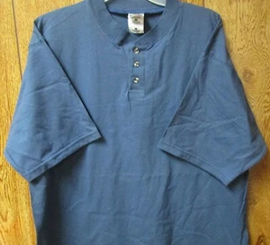 Men T-Shirt Henley 36 pc 3 Button Fruit of Loom M L Denim Color 100 % Cotton - Picture 1 of 2