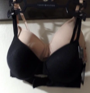 TOMMY HILFIGER, 2ER PACK BH' SET, NEU, HELLBRAUN & SCHWARZ, PUSH UP BÜGEL, GR. 34B - Bild 1 von 12