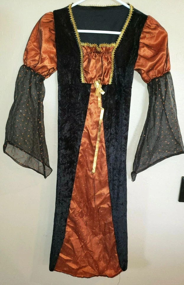 niñas talla mediana RUBÍES negro terciopelo naranja VESTIDO BRUJA DISFRAZ HALLOWEEN chispa Foto 1 de 1