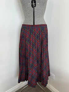 Falda midi vintage de tartán plisada preppy a cuadros Nicole años 80 roja verde azul L 12 14 - Imagen 1 de 12