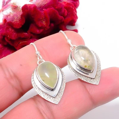 Golden Rutilated Quartz 925 Sterling Silver Earring 1.4" Sk15, Christmas Gift - Image 1 of 4