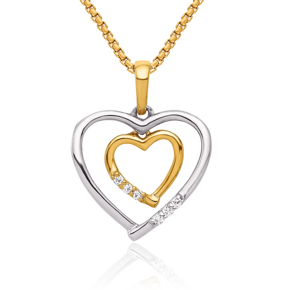 10K Solid White Yellow Gold Heart Diamond Necklace - Image 1 of 1