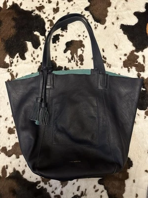 LUCKY BRAND Dark BLUE SOFT GENUINE LEATHER Floppy Tote Bag Purse With Tassel - Image 1 of 4