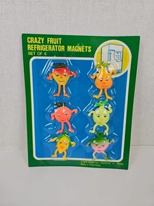 Vintage Posten 6 anthropomorphe Früchte Gemüse Kühlschrankmagnete mit Googly Eyes - Bild 1 von 6