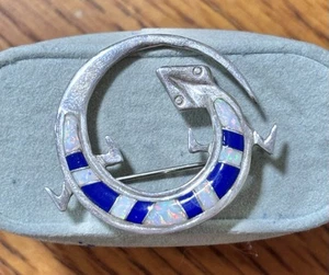 Navajo Ronnie Willie Opal/ Blue Lapis Sterling Silver Gecko Pendant/Brooch - Picture 1 of 4