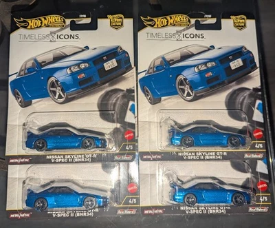 Hot Wheels Premium Timeless Icons Nissan Skyline GT-R (BNR34) V-Spec II Lot of 4 - Image 1 of 2