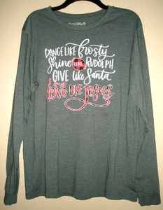 Womens Christmas Long sleeve T Shirt Gray sz Large Holiday Love in Faith - Picture 1 of 5