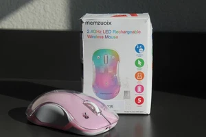 Memzuoix Pink Wireless Maus 24GHz LED Wiederaufladbar Silent Click USB Optisch - Bild 1 von 4