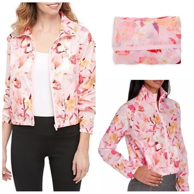 Chaqueta cortavientos Nanette Lepore floral cremallera completa empaquetable rosa para mujer talla S Foto 1 de 4