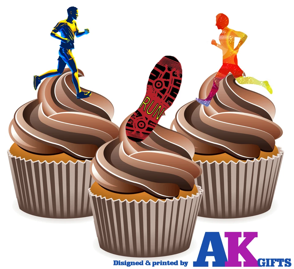 AK GIFTS PRECUT Running Runners 12 Edible Cupcake Toppers Party Decorations Boys Girls