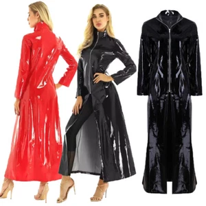 Sexy Women Zipper Long Leather Trench Coat Fashion Stand Collar Leather Jacket - Picture 1 of 20