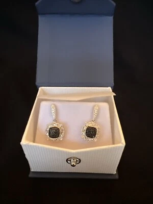 Genuine Elegant Black & White Diamond Earrings,Rhodium/Brass - Image 1 of 4