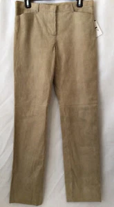 Calvin Klein Leder Damen Retro Hose Gerades Bein Beige Gestreift Made In Italy - Bild 1 von 10
