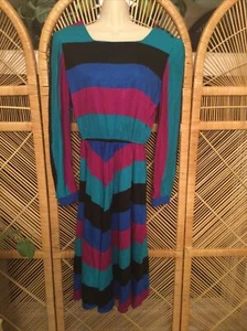 Vintage “S.L. Petites” Striped  Jewel Knitted A-Line Dress Sz 14 - Picture 1 of 4