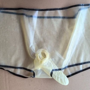 Transparent Latex Boxer Shorts with Sheath Trims Rubber Briefs Fetish BDSM - Picture 1 of 3