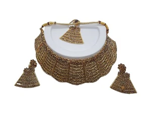 Indian Bollywood Yellow Stone With Gold Finish Chokar Set - Picture 1 of 1