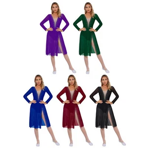 Damen Turnanzug Maxi Tanzkleidung glitzerndes Kleid seitlich geschlitzt Tutu-Kleider Latein Jazz - Bild 1 von 63