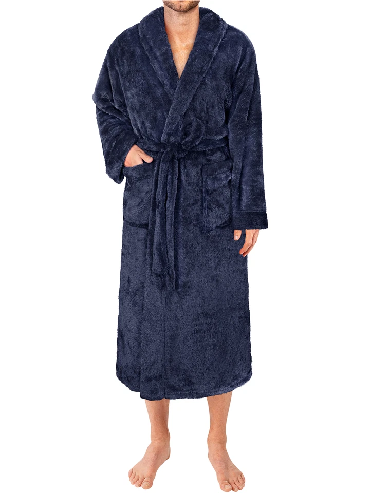 Mens Soft Robe Microfiber Bathrobe Long Spa Robe Male Sleepwear Fluffy Sherpa - Image 1 of 1