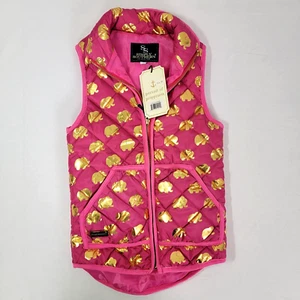Simply Southern Girls Pink Puffer Vest New Nwt Gold Elephants Youth Size 5 - Picture 1 of 8