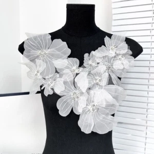 1X 3D Flower Large Applique Accessory Glitter Rhinestone Patch Wedding Dress Sew - Picture 1 of 17