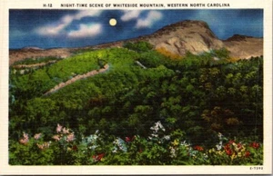 WHITESIDE MOUNTAIN Nachtansicht NORTH CAROLINA NC Leinen unbenutzt Postkarte - Bild 1 von 2