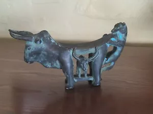 Rare Antique Chinese Bronze Ware Dynasty Palace Tiger Eat Bull Sculpture 10.5" - Picture 1 of 18