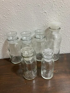 6 Vintage Glass Bottles Apothecary Botanical Specimen Kitchen Spice - Picture 1 of 7