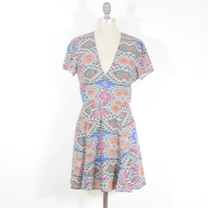 Lovers + Friends Dress M Colorful Tribal Print Deep V-Neck Short Sleeve Mini - Picture 1 of 6