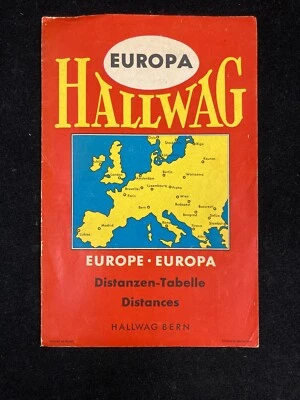 1957-58 HALLWAG BERN EUROPA DISTANZEN-TABELLE, FOLDOUT DISTANCE TABLE, COLOR ADS - Image 1 of 4