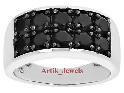 Moissanita negra con anillo de plata de ley enchapado en oro blanco de 14K para hombre #926 Foto 1 de 4