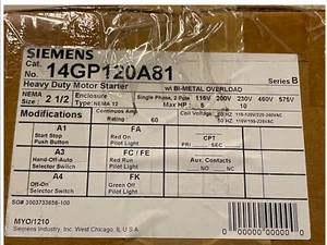 Siemens Motor Mag Starter Part #: 14GP120A81 (NEW) - Picture 1 of 1