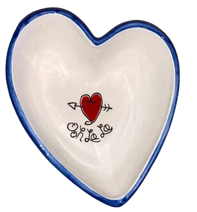 Candy Dish Heart Blue Handpainted Earthenware Valentine JB0497 - Picture 1 of 4