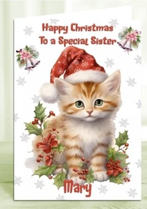Personalised Christmas Card Cat Granddaughter Daughter Sister Niece Mum Friend - Picture 1 of 2