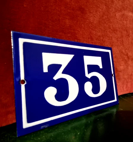 Vintage French enamel house number 35 white raised for mailbox , door , wall Cover