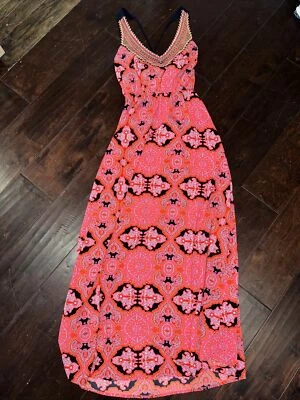 Maxi Vestido GB Neón Estampado Brillante Neón Coral Negro Talla Pequeña Juniors Foto 1 de 4