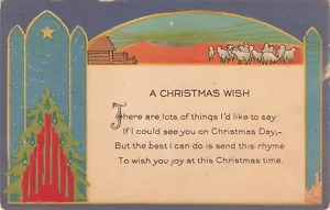 Postal de poema de deseos de Navidad publicada 1927 árbol estrella oveja - Imagen 1 de 2