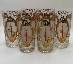 Mid-Century Culver Vela de Navidad Acebo Oro 22k Gafas Highball | Juego de 6 - Imagen 1 de 6
