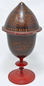 Antique Wooden Round Box Original Old Hand Carved Very Fine Lacquer Painted - Picture 1 of 8