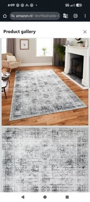 Alfombras lavables Mandala 4x6. Hermosa alfombra gris y blanca. Resistente a las manchas. Foto 1 de 4