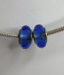Menge 2 Authentische Pandora Faszinierende Blau Facettierte Murano Charm 791067 - Bild 1 von 3