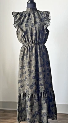 Maxi Vestido Para Mujer Steve Madden Oliva Floral Cuello Calado Manga Acampanada Talla L Foto 1 de 4